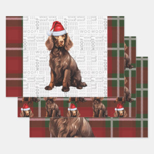 Boykin Spaniel Kersthond Deep Red Plaid Inpakpapier Vel