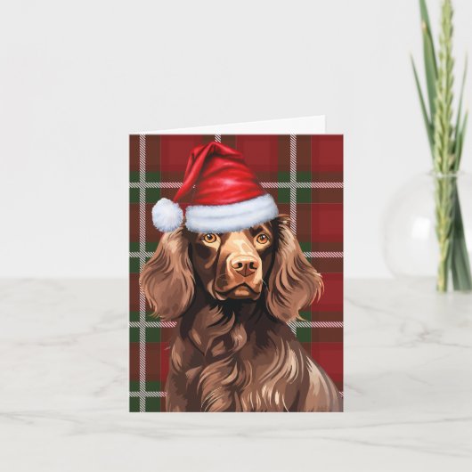 Boykin Spaniel Kersthond Red Plaid Kerstmis Feestdagen Kaart (Voorkant)