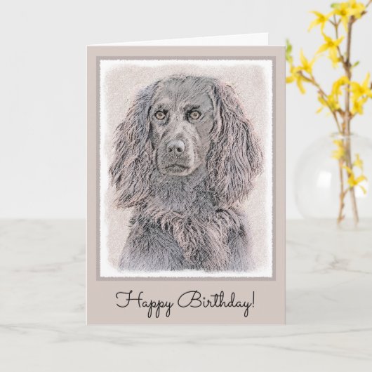 Boykin Spaniel Painting - Oorspronkelijke dog Art Kaart (Gele Bloem)