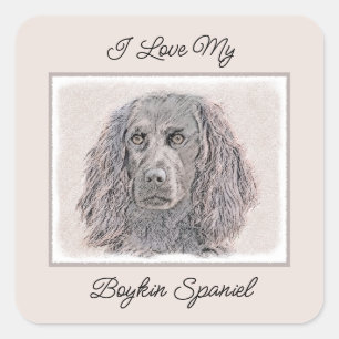 Boykin Spaniel Schilderen - Kute Original Dog Art Vierkante Sticker
