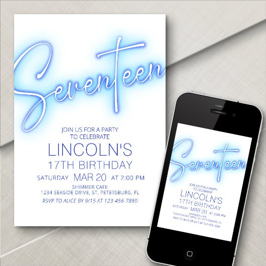 Boys 17th Neon Pool Anniversaire Invitation