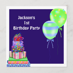 Boys 1st Birthday Cake Balloons Cadeau marine Kaart