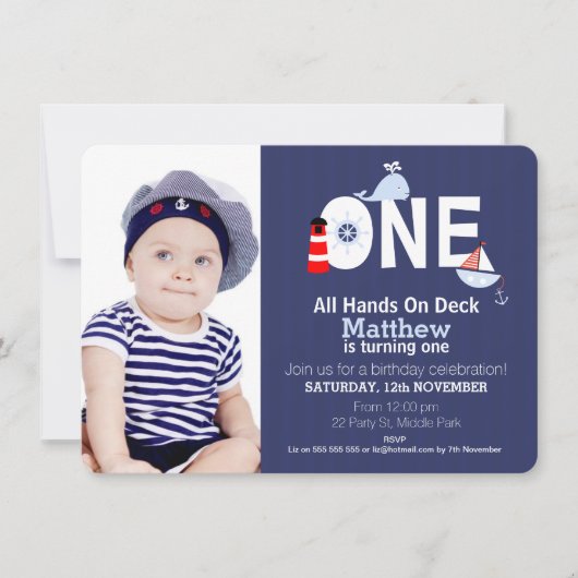 Boys 1st Birthday Nautical Invitation Kaart (Voorkant)