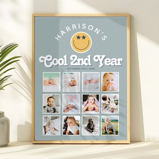 Boys 2nd Year Two Cool Birthday Photo Collage Perfect Poster