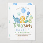 Boys 5e Dino Anniversaire Fête Invitation (Devant / Derrière)