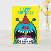 Boys 5th Birthday Blue Monster Cute Kaart (Gele Bloem)
