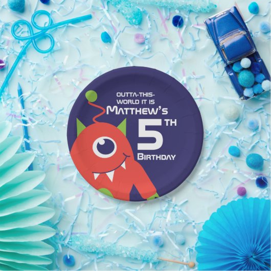 Boys alien 5th birthday aangepaste bord (Feest)