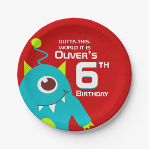 Boys alien 6e verjaardag aangepast bord