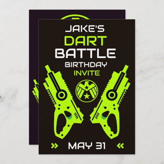 Boys Anniversaire Fête Invitation Dart Wars (Devant / Derrière)