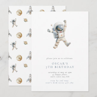 Boy's Astronaut Minimalist Space Verjaardagsfeest Kaart