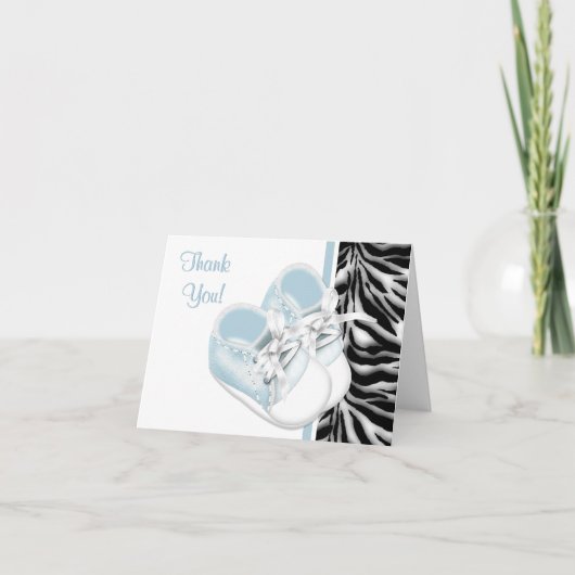 Boys Baby Shoes Blue Zebra Thank You Cards Bedankkaart (Voorkant)