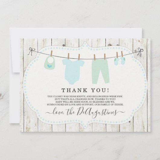 Boys Baby shower Carte de remerciements - Rustique (Devant)