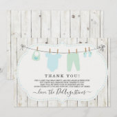 Boys Baby shower Carte de remerciements - Rustique (Devant / Derrière)