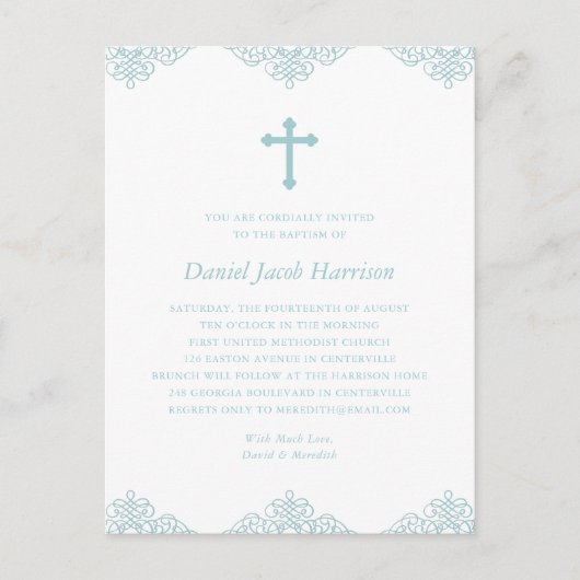 Boys Baptême Élégant Bleu & Blanc Invitation (Devant)