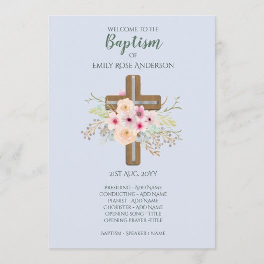 BOYS Baptême Programme - Croix Florale (Devant)