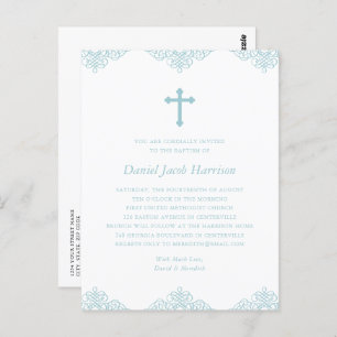 Boys Baptism Elegant Blue & White Invitation Briefkaart