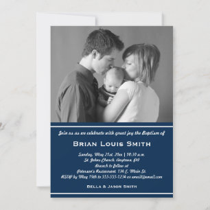 Boys Baptism Photo Invitation - Navy Blue Kaart