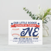 Boy's Baseball 1st Birthday Party Invitation Kaart (Staand voorkant)