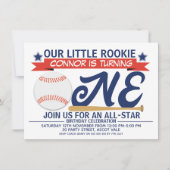 Boy's Baseball 1st Birthday Party Invitation Kaart (Voorkant)