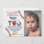 Boys Baseball 2e verjaardag Foto Bedankkaart (Voorkant)