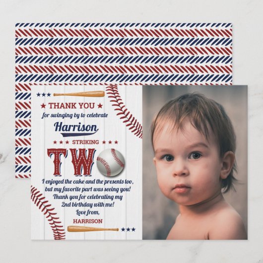 Boys Baseball 2e verjaardag Foto Bedankkaart (Voorkant / Achterkant)
