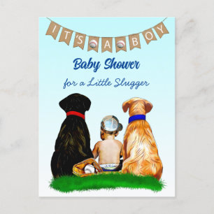 Boy's Baseball en Dogs Theme Baby shower Briefkaart