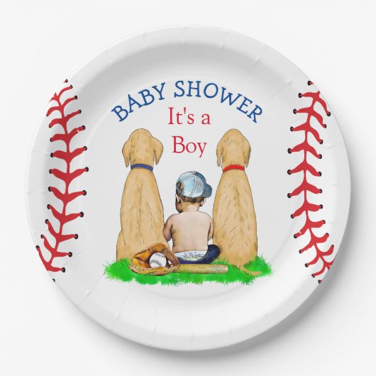 Boy's Baseball Theme Baby shower 2 Labs en Baby Papieren Bordje (Voorkant)