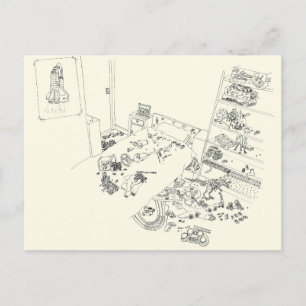 Boys Bedroom Mess Family Humor Tekening van boven Briefkaart