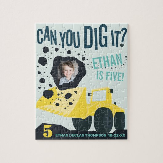 Boys Birthday Construction Truck Blue Yellow Legpuzzel (Verticaal)