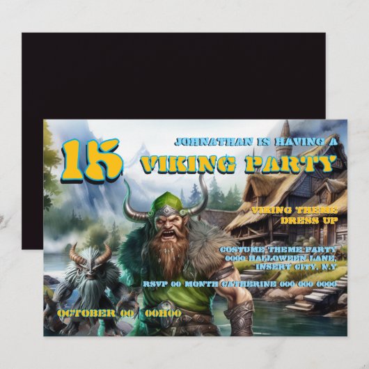 Boys Birthday Invitation 8–16 | Viking Warrior  (Devant / Derrière)