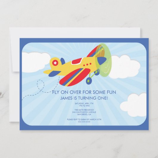 Boy's Birthday Invitation Cute Avion (Devant)