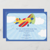 Boy's Birthday Invitation Cute Avion (Devant / Derrière)