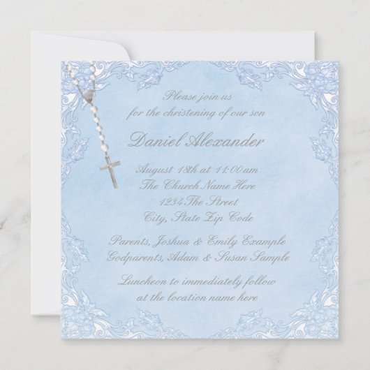 Boys Bleu et gris Christening Invitations (Dos)