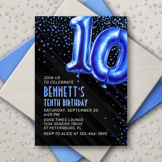 Boys Blue 10th Birthday Invitation