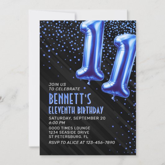 Boys Blue 11th Birthday Invitation (Devant)
