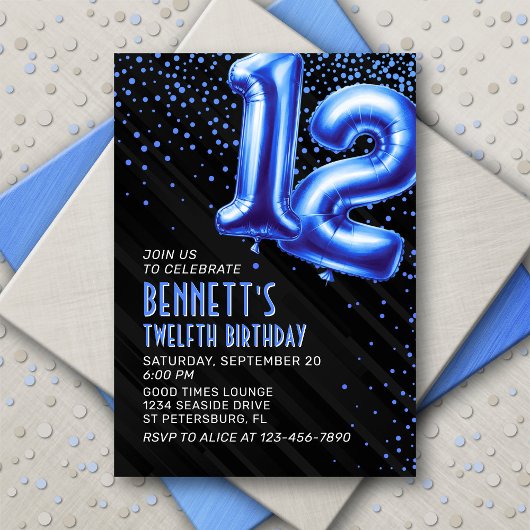 Boys Blue 12th Birthday Invitation