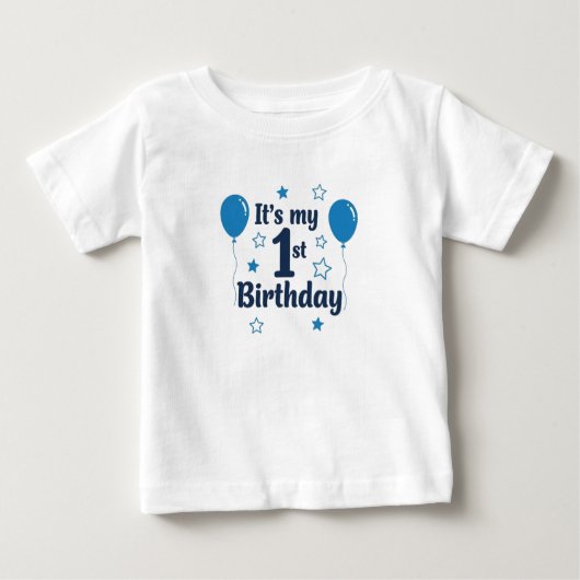 Boy's Blue 1st Birthday T-Shirt with Balloons (Devant)