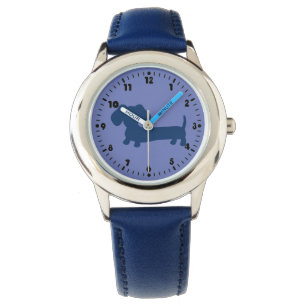 Boys Blue Dachshund Leather Wiener Dog Horloge