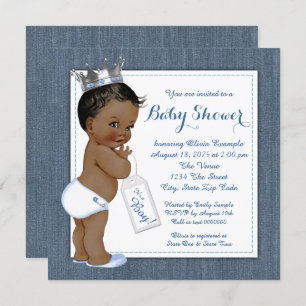 Boys Blue Denim African American Baby shower Kaart