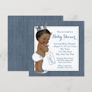 Boys Blue Denim Afro-Amerikaans Baby shower Kaart