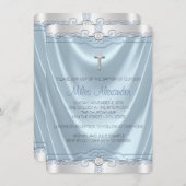 Boys Blue en Silver Baptism Christening Kaart (Voorkant / Achterkant)