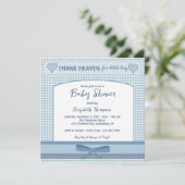 Boys Blue Gingham Baby shower Kaart (Staand voorkant)