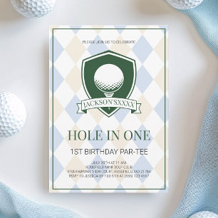Boys Blue Golf Hole in One 1e Verjaardagsfeestje Kaart