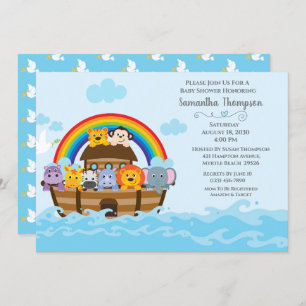 Boys Blue Noah's Ark Baby shower Invitation