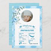 Boys Blue Photo Birth Stats Faire-part (Devant / Derrière)