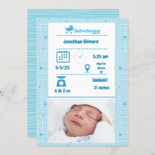 Boys Blue Photo Birth Stats Faire-part