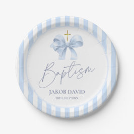 Boys Blue Stripe en Bow Doop Papier Bord
