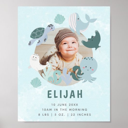 Boys Blue under Zee Birth Stats Photo Nursery Poster (Voorkant)