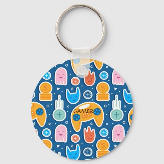 Boys Blue Video Game Controller Patroon Sleutelhanger (Voorkant)