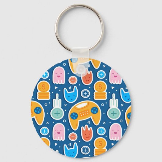 Boys Blue Video Game Controller Patroon Sleutelhanger (Achterkant)